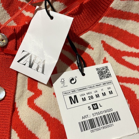 NWT Zara Zebra Orange Sweater Jacket Cardigan  Medium - Picture 11 of 12